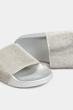 Pixiegirl Pixiegirl Silver Diamante Sliders In Standard Fit