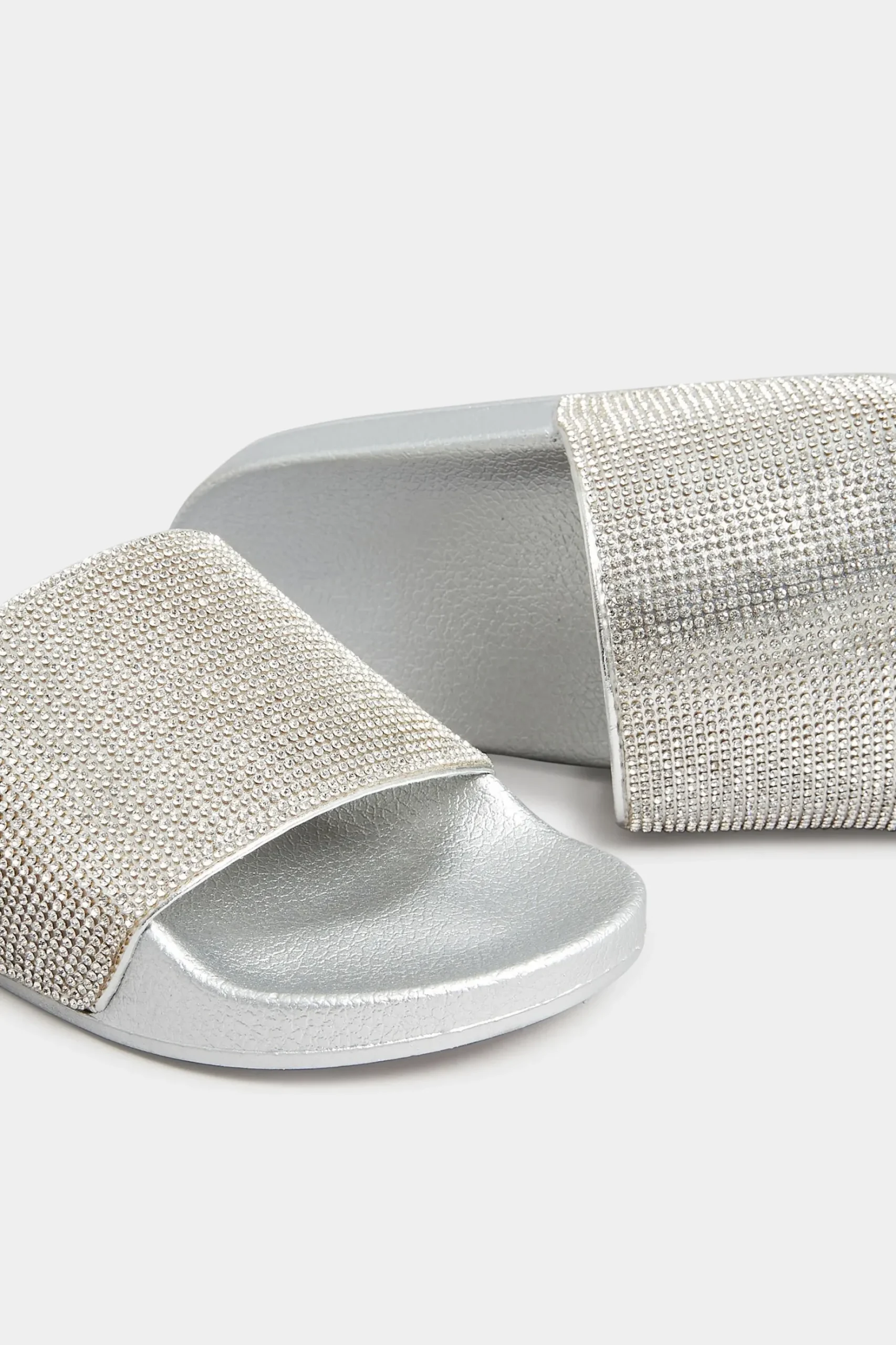 Pixiegirl Pixiegirl Silver Diamante Sliders In Standard Fit
