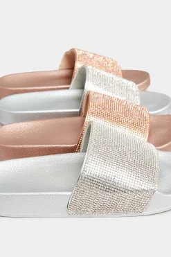 Pixiegirl Pixiegirl Silver Diamante Sliders In Standard Fit