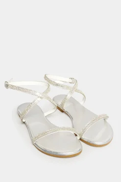 Pixiegirl Pixiegirl Silver Diamante Flat Sandals In Standard Fit