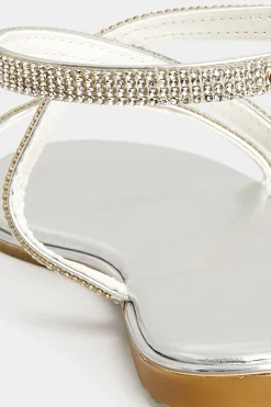 Pixiegirl Pixiegirl Silver Diamante Flat Sandals In Standard Fit