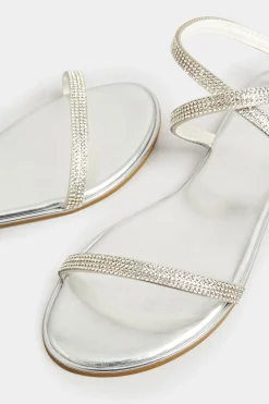 Pixiegirl Pixiegirl Silver Diamante Flat Sandals In Standard Fit