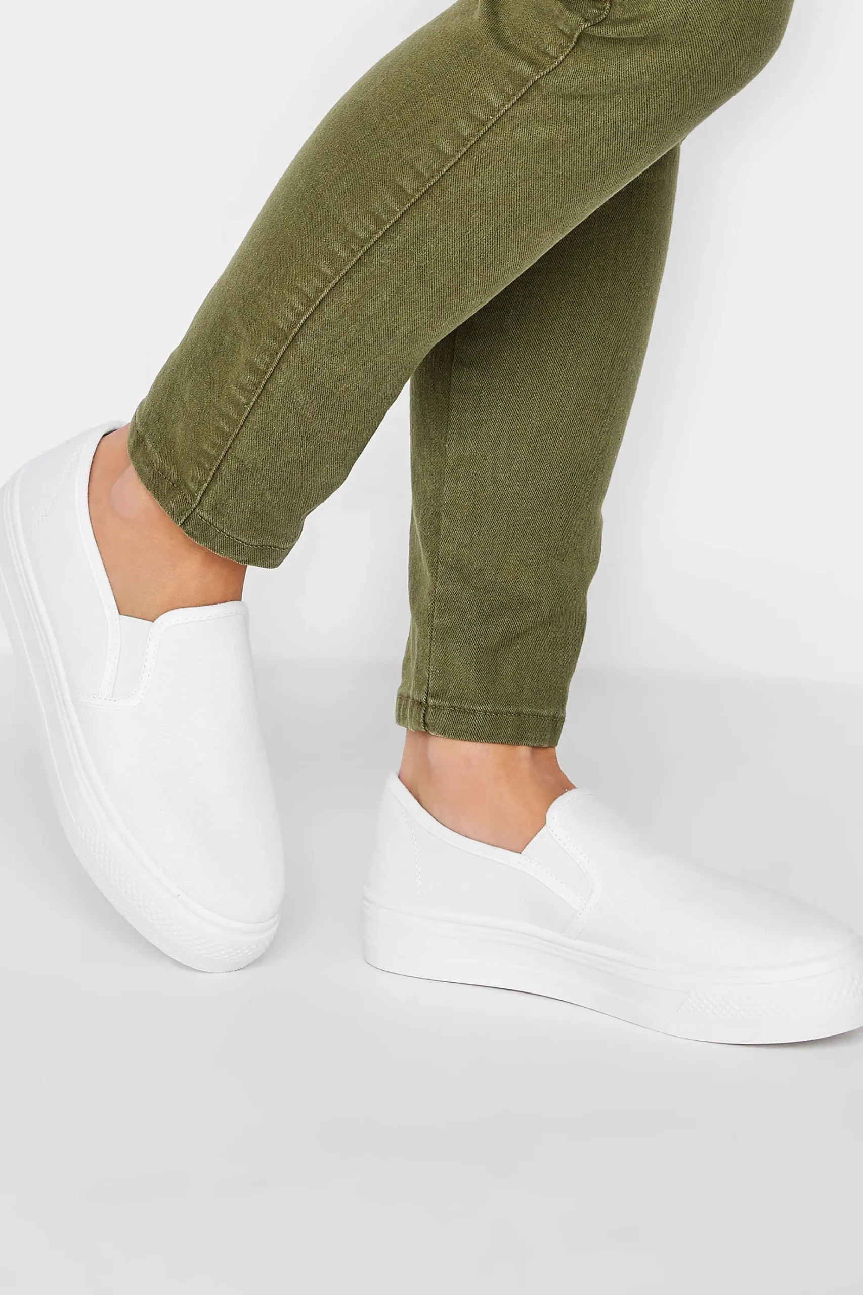 Pixiegirl Pixiegirl White Canvas Slip On Flatform Trainers In Standard Fit