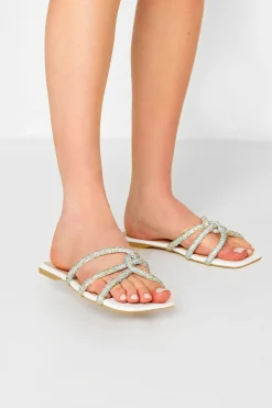 Pixiegirl Pixiegirl White Diamante Strap Mule Sandals In Standard Fit