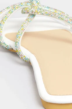Pixiegirl Pixiegirl White Diamante Strap Mule Sandals In Standard Fit