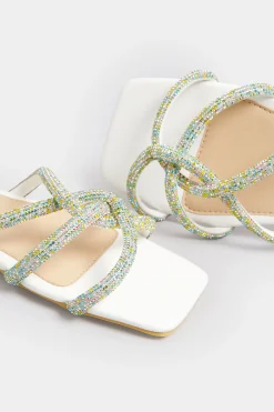 Pixiegirl Pixiegirl White Diamante Strap Mule Sandals In Standard Fit