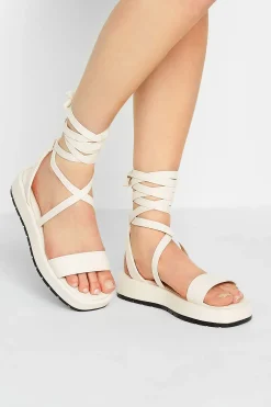 Pixiegirl Pixiegirl White Ankle Tie Flatform Sandals In Standard Fit
