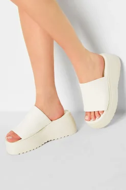 Pixiegirl Pixiegirl White Wedge Platform Mule Sandals In Standard Fit