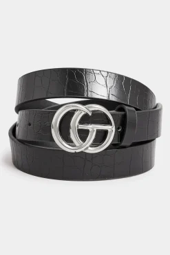 Yours Yours 2 Pack Black & Croc Print Initial Logo Belts