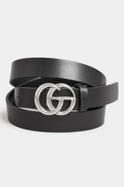 Yours Yours 2 Pack Black & Croc Print Initial Logo Belts