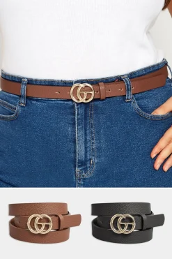 Yours Yours 2 Pack Black & Brown Double Hoop Belts
