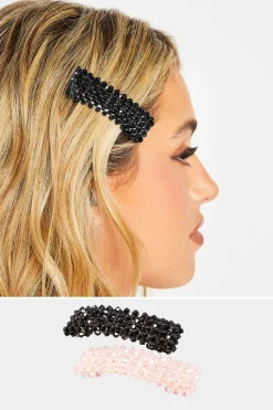 Yours Yours 2 Pack Black & Pink Cluster Crystal Hair Clips