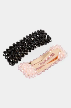 Yours Yours 2 Pack Black & Pink Cluster Crystal Hair Clips