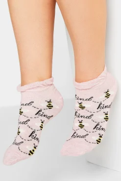 Yours Yours 4 Pack Black & Pink 'Bee Kind' Printed Trainer Liner Socks