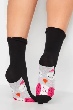 Yours Yours 4 Pack Black Animal Print Footbed Socks