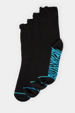 Yours Yours 4 Pack Black Animal Print Footbed Ankle Socks
