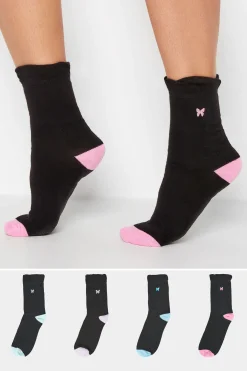 Yours Yours 4 Pack Black Butterfly Embroidered Ankle Socks