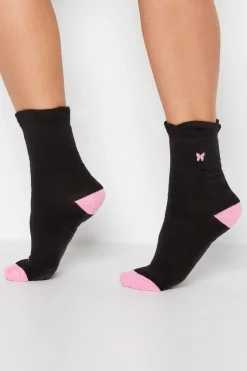 Yours Yours 4 Pack Black Butterfly Embroidered Ankle Socks