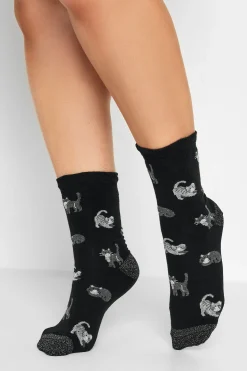 Yours Yours 4 Pack Black Cat Print Ankle Socks