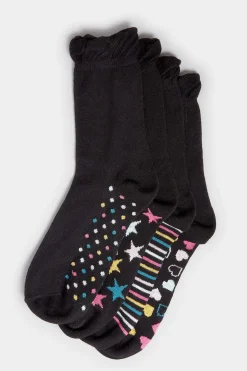 Yours Yours 4 Pack Black Patterned Footbed Ankle Socks