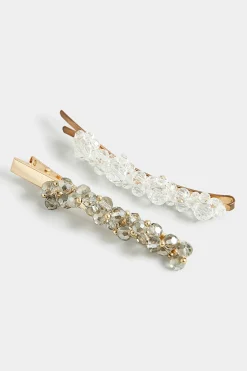 Yours Yours 2 Pack Gold Diamante Bead Hair Clips