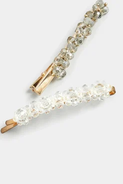 Yours Yours 2 Pack Gold Diamante Bead Hair Clips