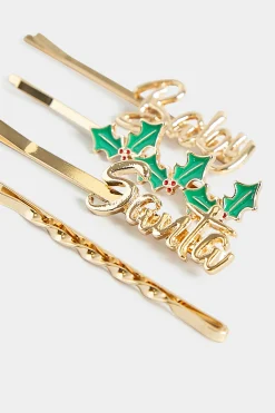 Yours Yours 4 Pack Gold 'santa Baby' Christmas Hairslide Set