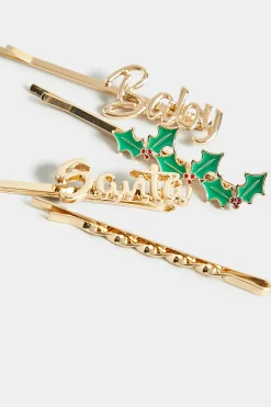 Yours Yours 4 Pack Gold 'santa Baby' Christmas Hairslide Set