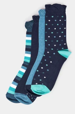 Yours Yours 4 Pack Navy Blue Spot Print Socks