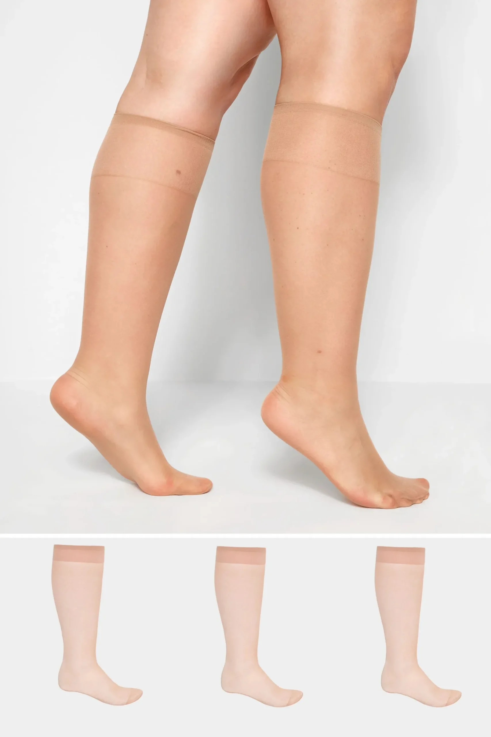 Yours Yours 3 Pack Nude Sheer Knee High Socks