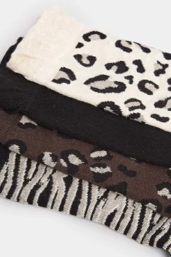 Yours Yours 4 Pack White & Black Animal Print Socks