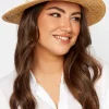 Yours Yours Beige Brown & White Straw Boater Hat