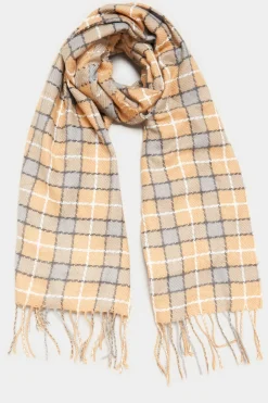 Yours Yours Beige Brown Check Print Tassel Scarf