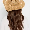 Yours Yours Beige Brown Straw Cut Out Cowboy Hat