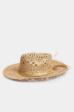 Yours Yours Beige Brown Straw Cut Out Cowboy Hat