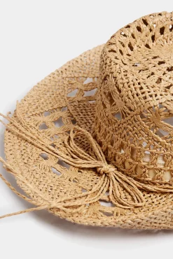 Yours Yours Beige Brown Straw Cut Out Cowboy Hat
