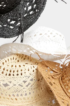 Yours Yours Beige Brown Straw Cut Out Cowboy Hat