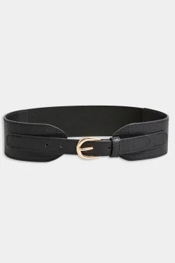 Yours Yours Black & Gold Croc Stretch Wide Belt