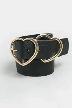 Yours Yours Black & Gold Double Heart Belt