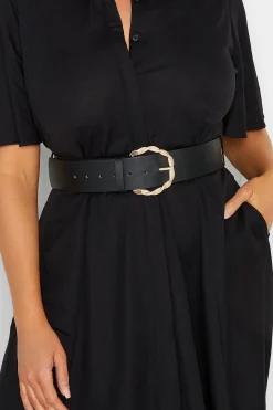 Yours Yours Black & Gold Rope Twist Wide Buckle Belt