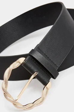 Yours Yours Black & Gold Rope Twist Wide Buckle Belt