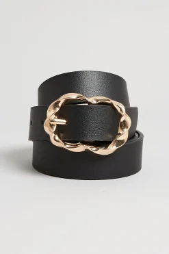 Yours Yours Black & Gold Twisted Buckle Belt