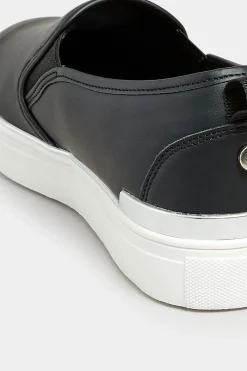 Yours Yours Black & Silver Hardware Slip-On Trainers In Extra Wide Eee Fit