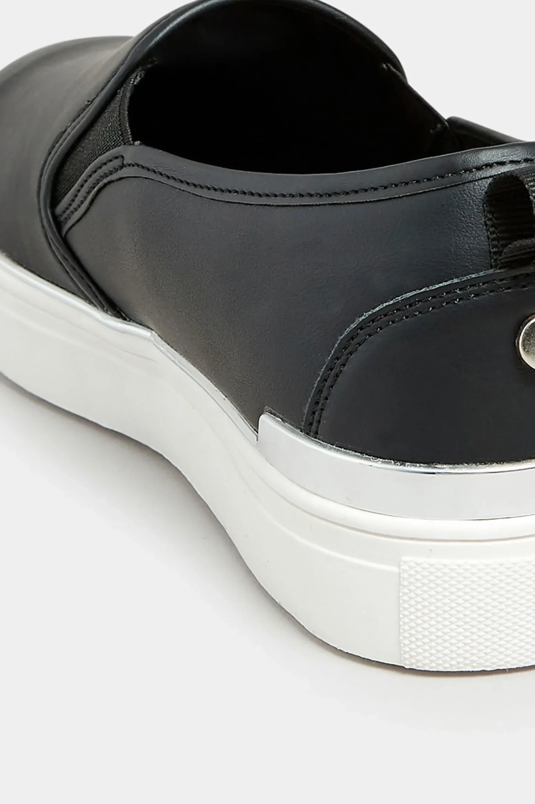 Yours Yours Black & Silver Hardware Slip-On Trainers In Extra Wide Eee Fit