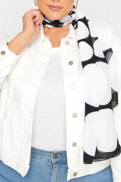 Yours Yours Black & White Spot Print Scarf