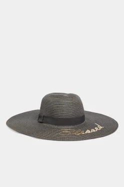 Yours Yours Black 'Blessed' Floppy Straw Hat