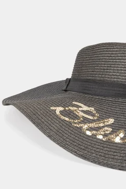 Yours Yours Black 'Blessed' Floppy Straw Hat