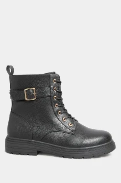 Yours Yours Black Buckle Lace Up Ankle Boots In Wide E Fit & Extra Wide Eee Fit