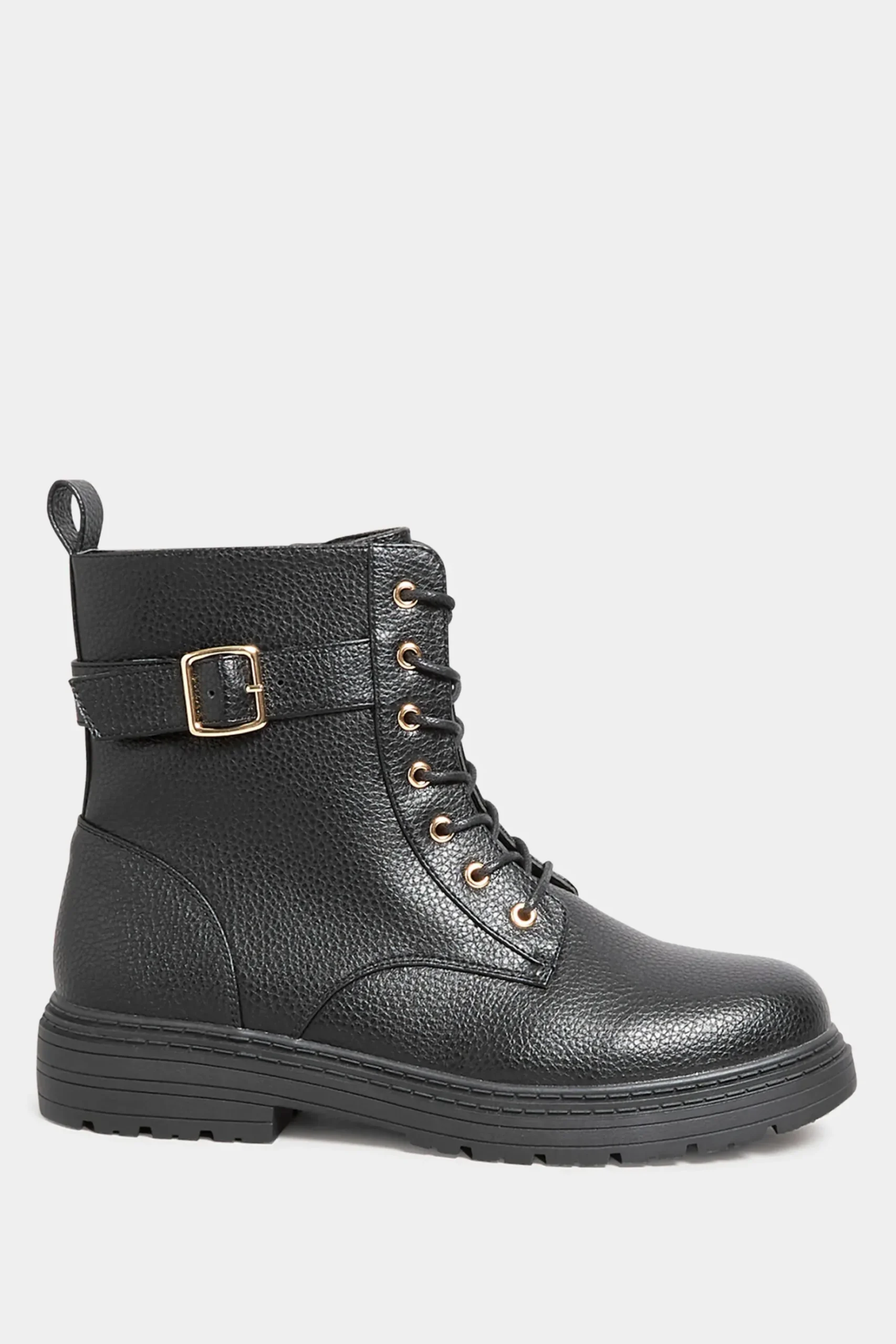 Yours Yours Black Buckle Lace Up Ankle Boots In Wide E Fit & Extra Wide Eee Fit