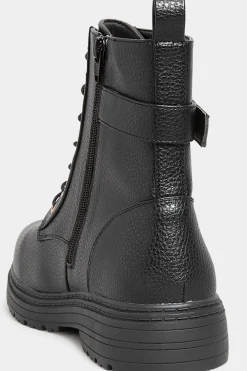 Yours Yours Black Buckle Lace Up Ankle Boots In Wide E Fit & Extra Wide Eee Fit